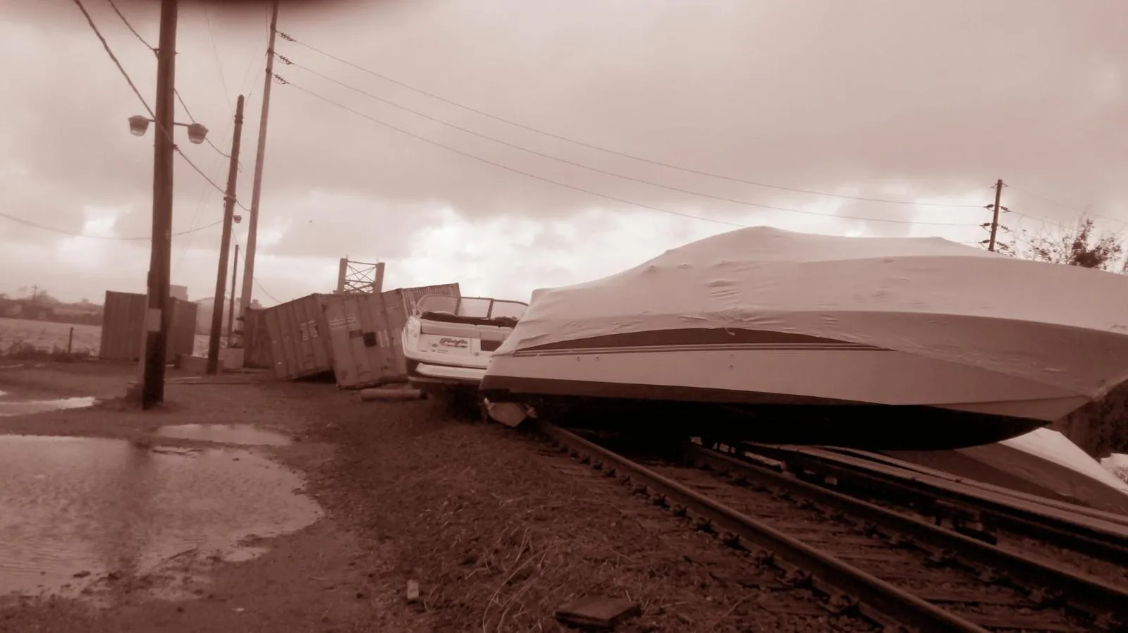 Boats on the track on the LIRR's Long Beach Branch near the bridge at Reynolds Channel in Island Park/Long Beach. Photo: MTA Long Island Rail Road / Bob Wissing
