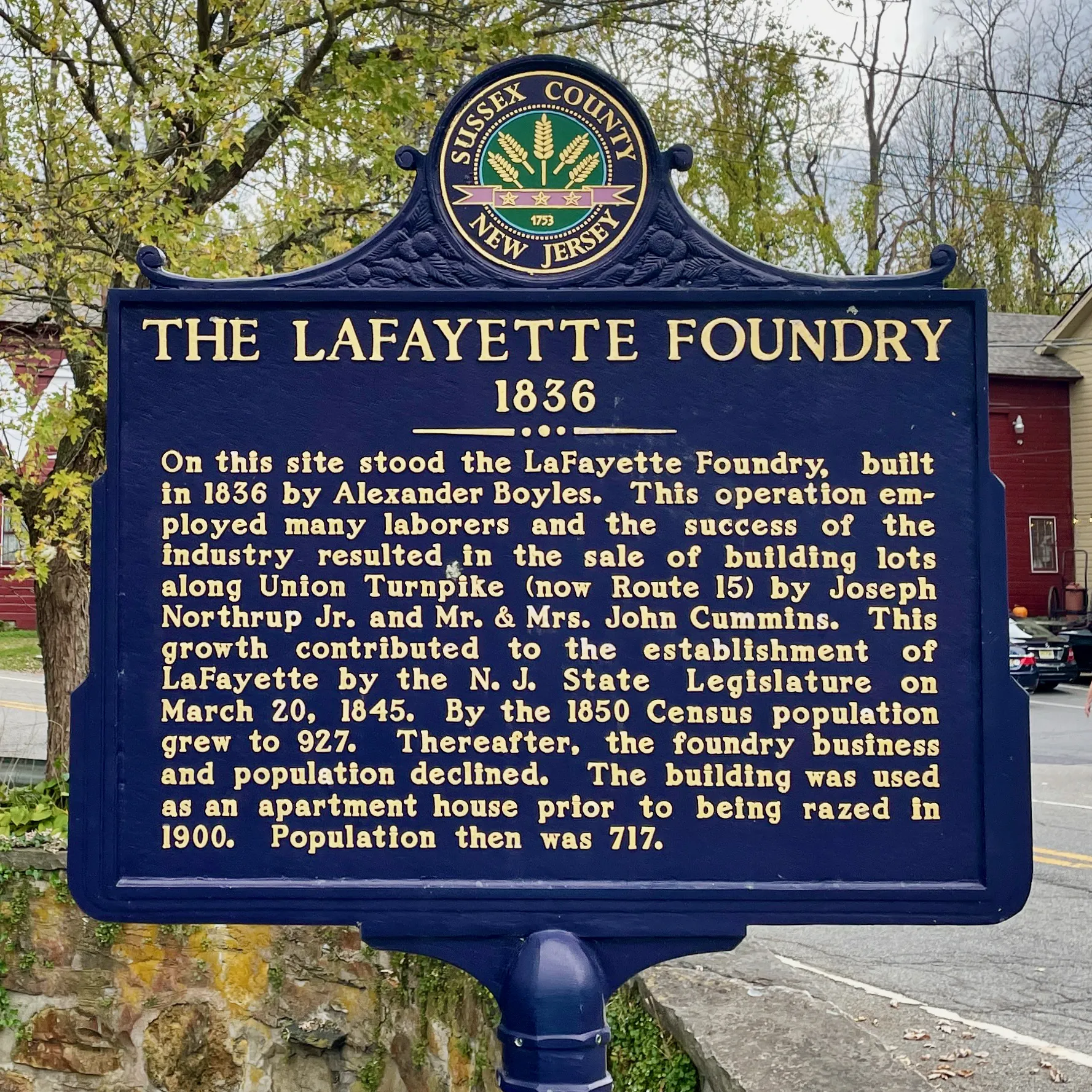 Historical information about the Lafayette Foundry in Lafayette Township, New Jersey — Lafayette Village Historic District