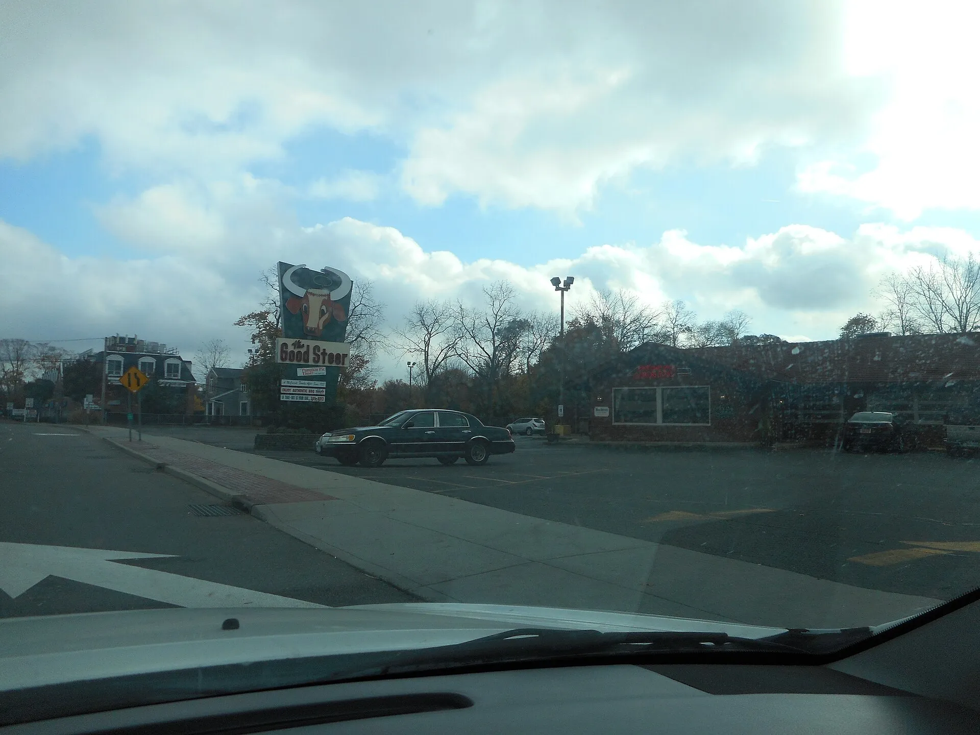 Quick windshield view of the Good Steer steakhouse along New York State Route 25 in the Village of Lake Grove, New York . Some sources