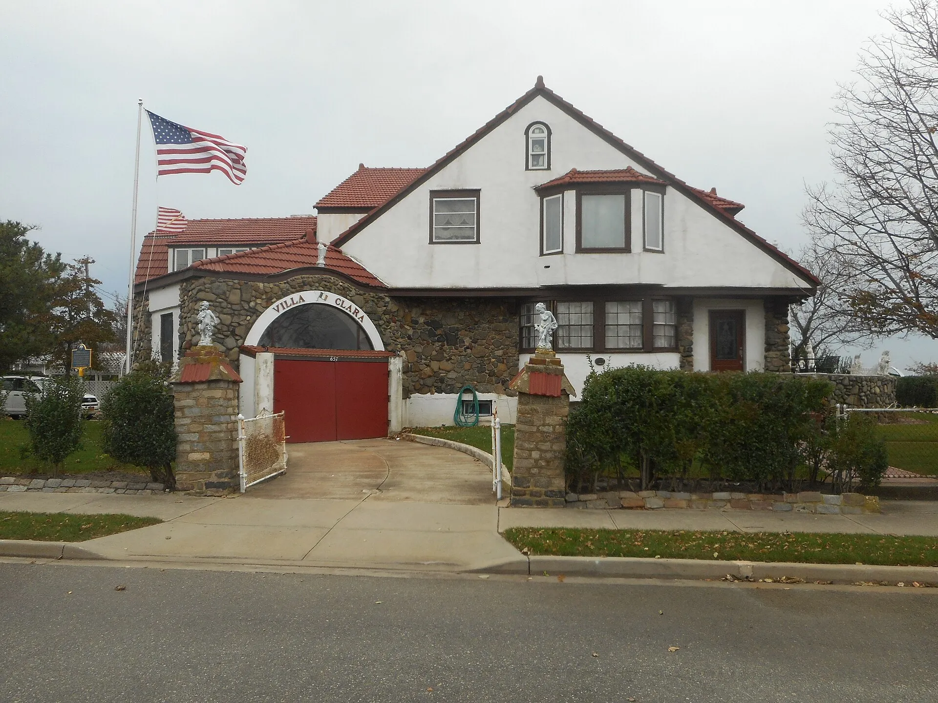 Cobble Villa (a.k.a., "Villa Clara"), a 1912-built Mediterranean Revival Style house in Long Beach, New York, listed on the National Register of Historic Places