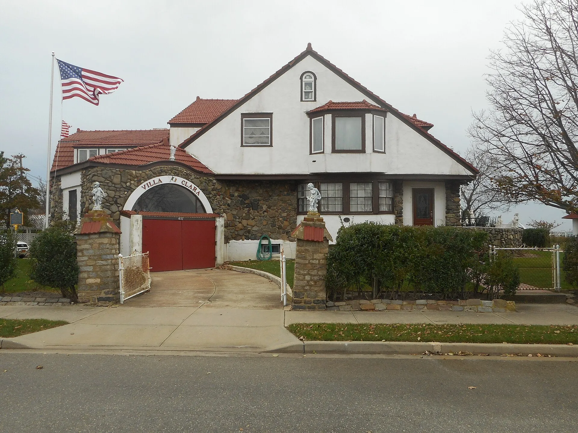 Cobble Villa (a.k.a., "Villa Clara"), a 1912-built Mediterranean Revival Style house in Long Beach, New York, listed on the National Register of Historic Places