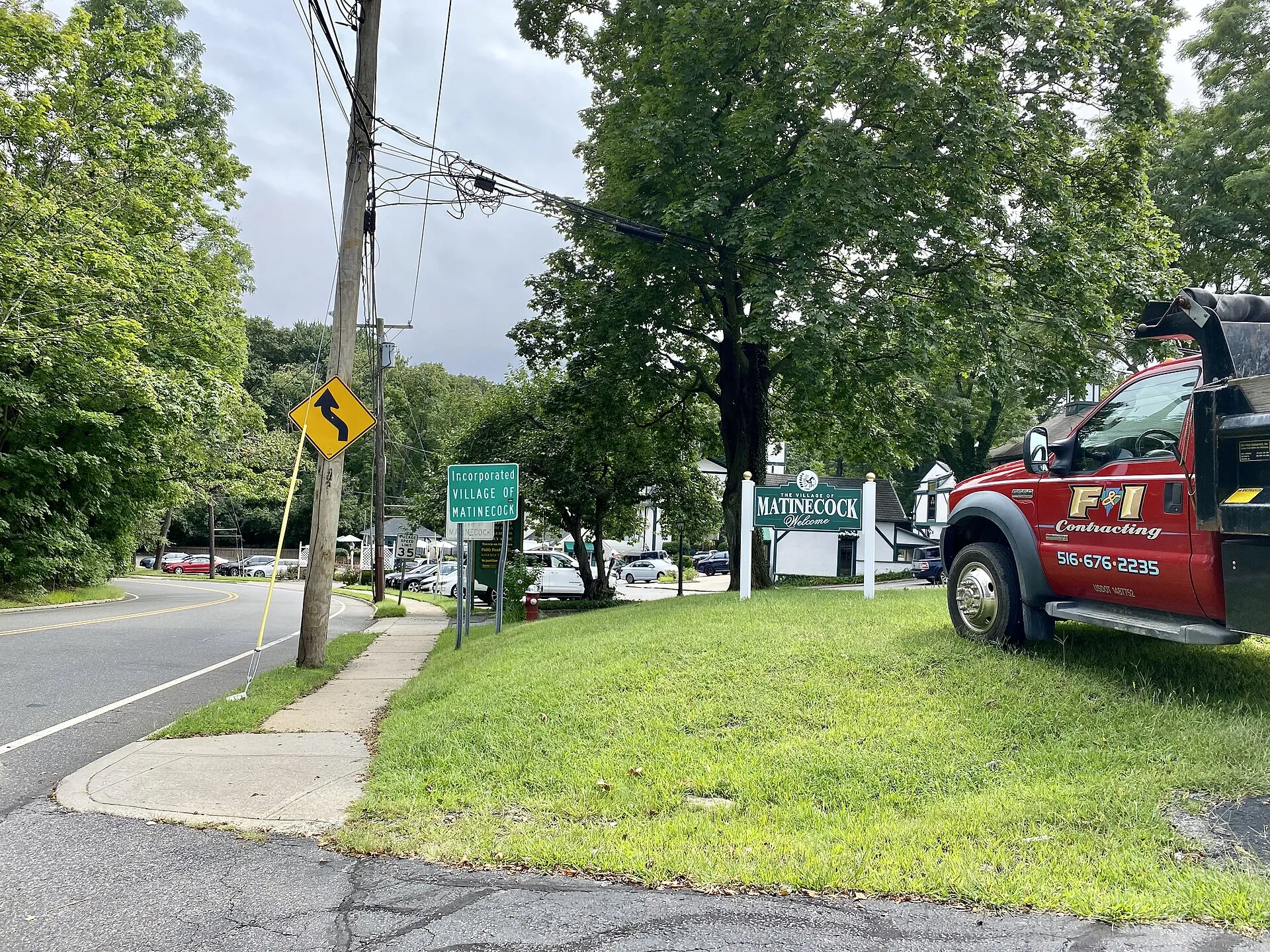 Welcome sign at an entrance to Matinecock on Birch Hill Road, August 2021