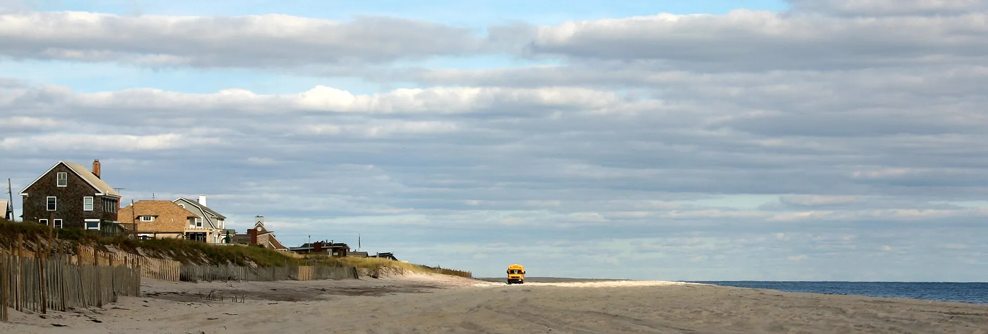 School bus on the beach at Ocean Beach, Fire Island