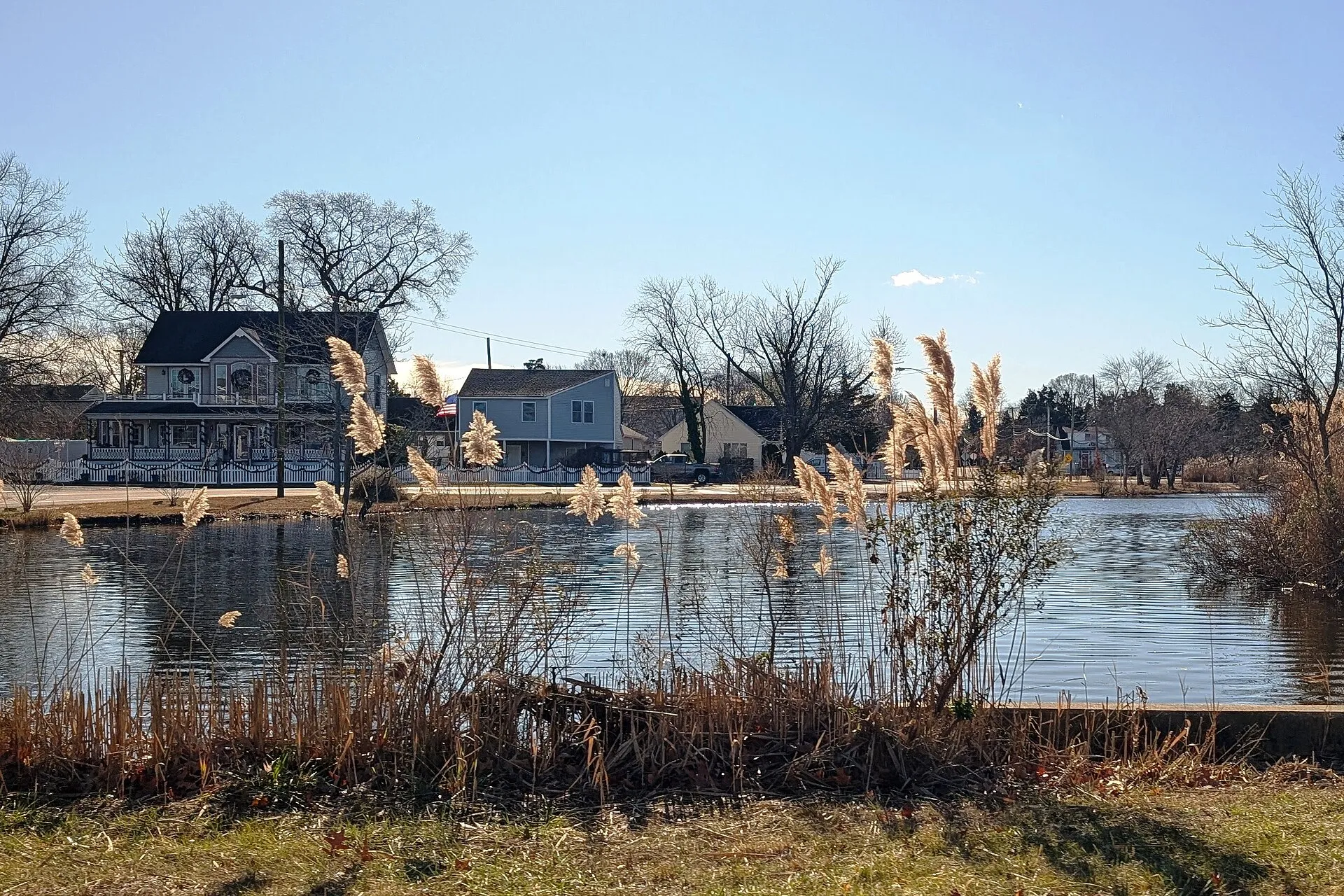 Photo of Jeffreys Creek in Ocean Gate, New Jersey. Photo taken from County Route 617 (Chelsea Avenue) looking south