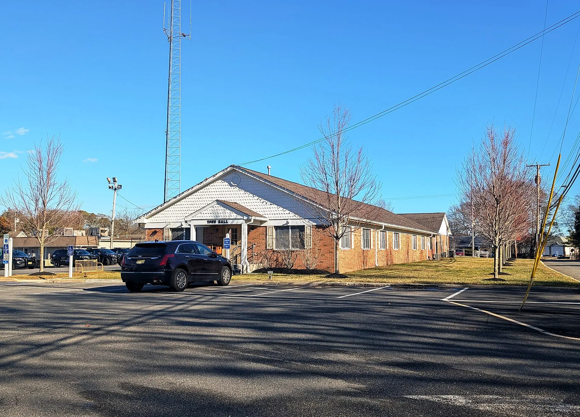 Photo of the Ocean Township Municipal Complex / Town Hall in the census-designated place of Waretown within Ocean Township, Ocean County, New Jersey. Photo taken from the complex's driveway looking east-northeast