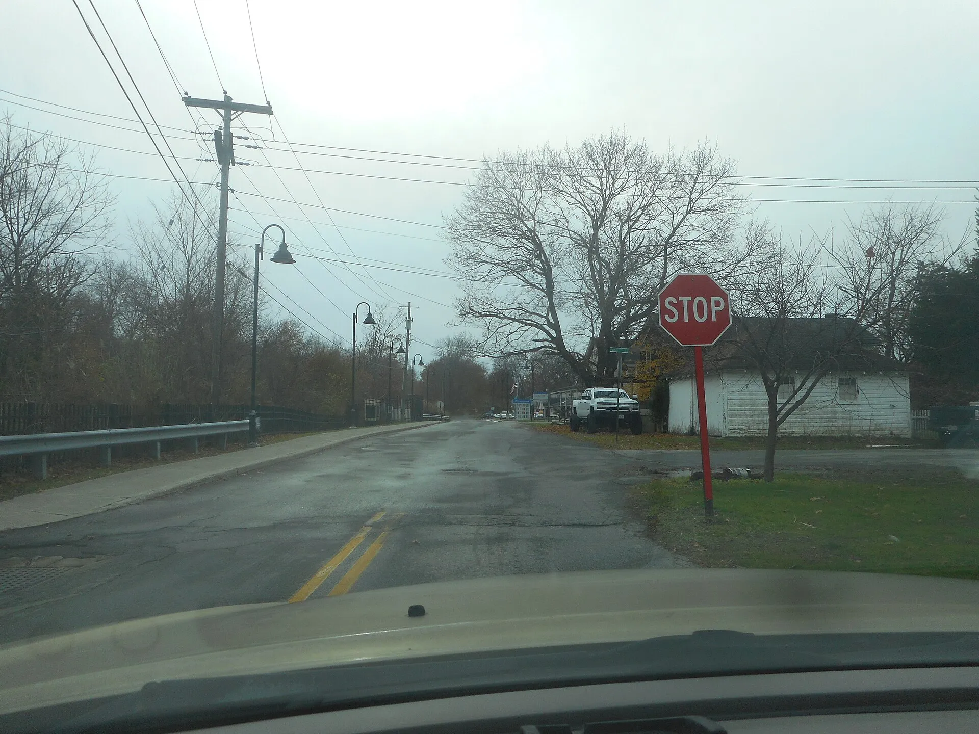 Intersection of Front Street and First Street south of the Patterson Metro-North station, in the hamlet and town seat of Patterson, New York