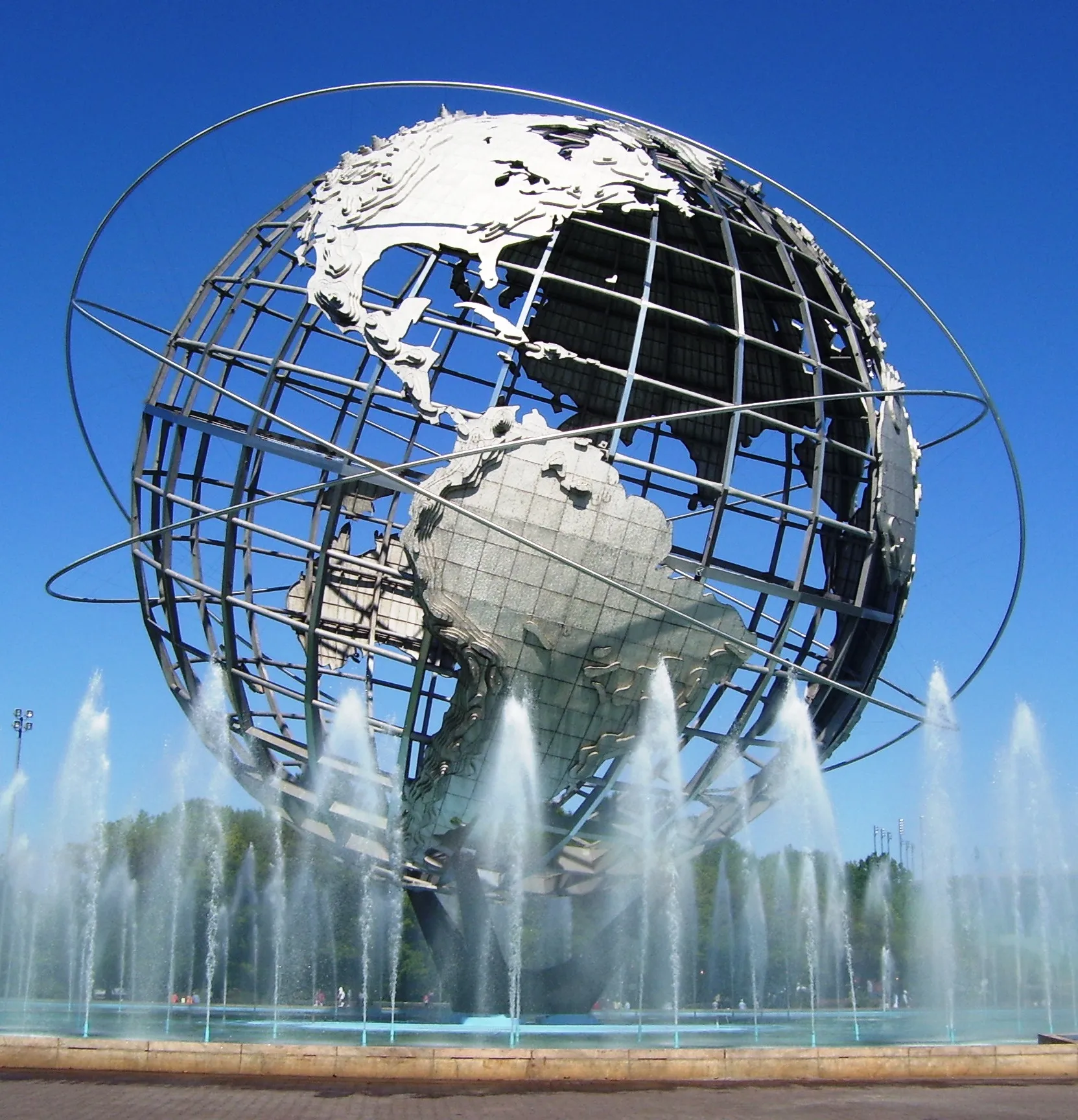 The Unisphere, built for the 1964 New York World's Fair, in Flushing Meadows Corona Park, Queens, summer