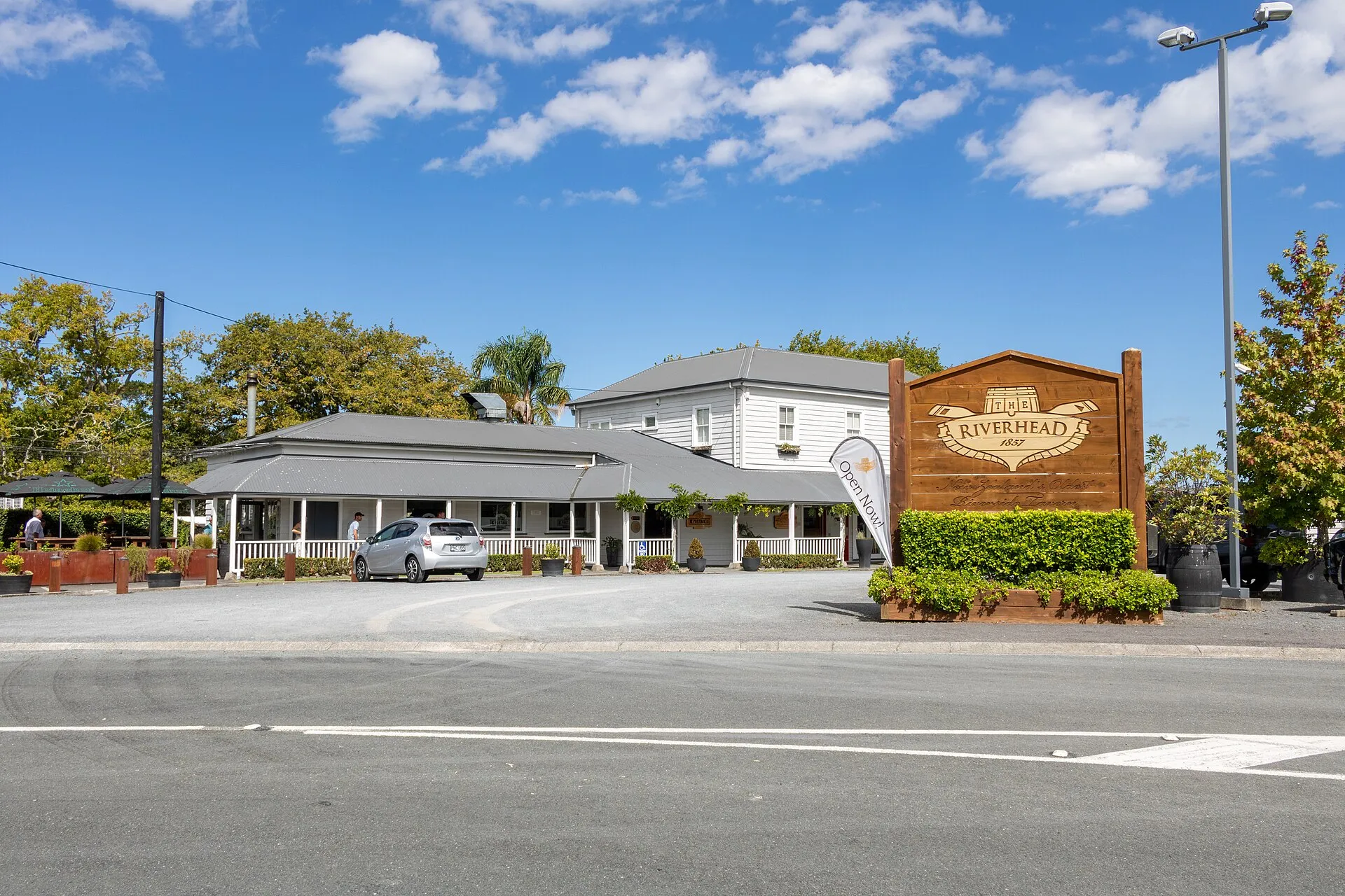 The Riverhead with its main sign. Riverhead, New Zealand
