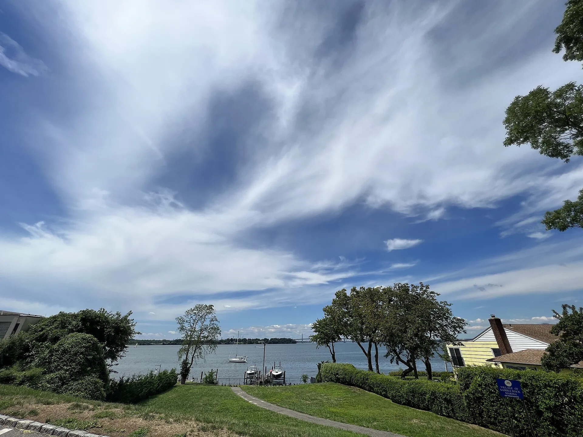 The Saddle Rock Village Marina — the New York City skyline is visible from this location