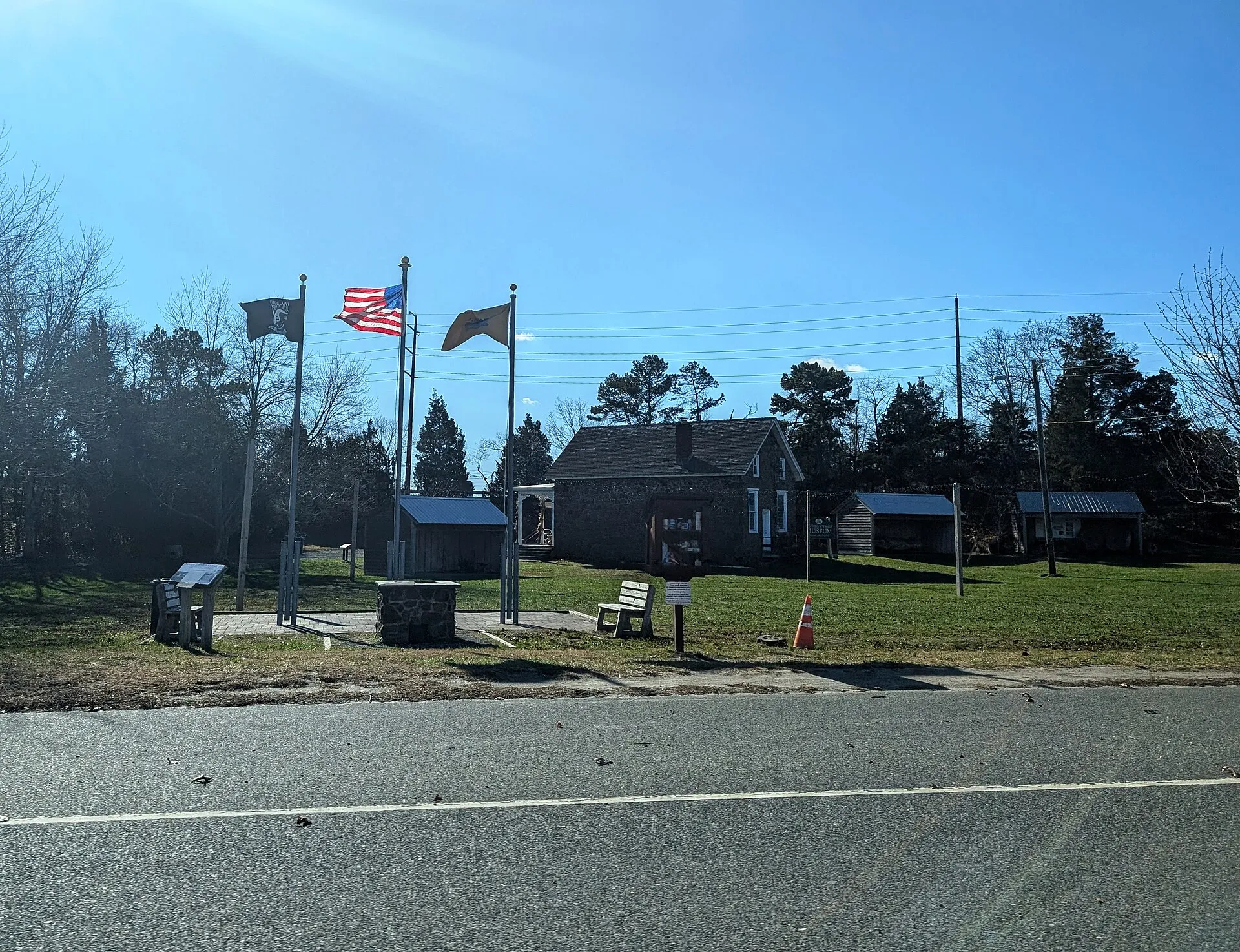 Photo of Heritage Park, an open-air museum and historical building site, in the community of Manahawkin within Stafford Township, New Jersey. Photo taken from West Bay Avenue looking south-southeast