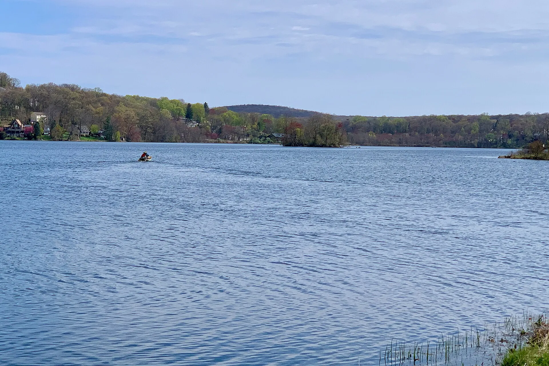View from the boat ramp of Lake Musconetcong, the Stanhope Reservoir of the Morris Canal