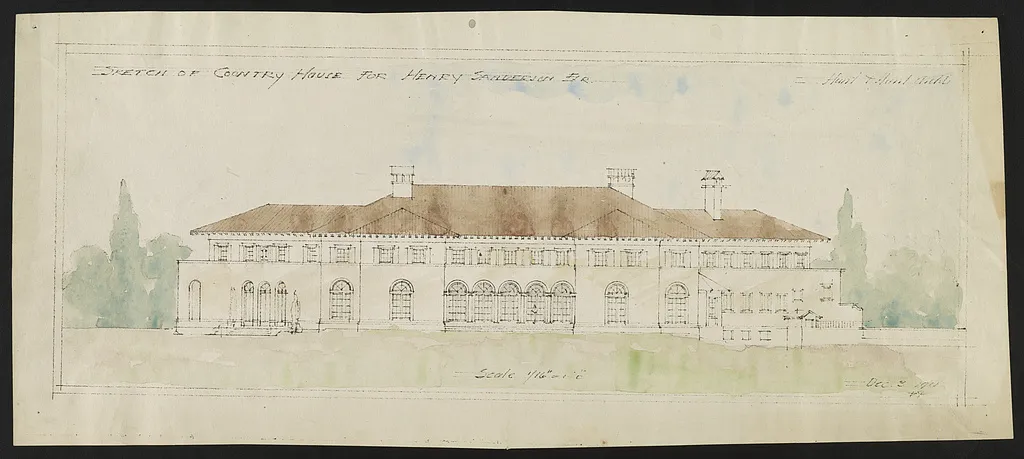 Elevation drawing of "La Selva," the Henry Sanderson house in Upper Brookville