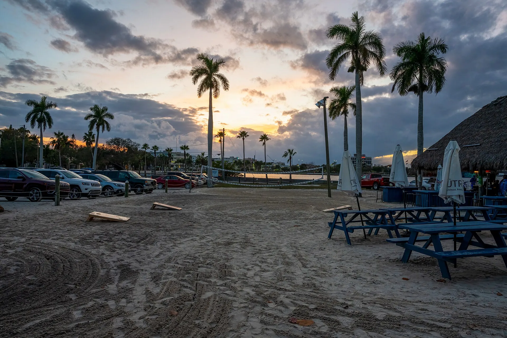 Beach volleyball sunset.
