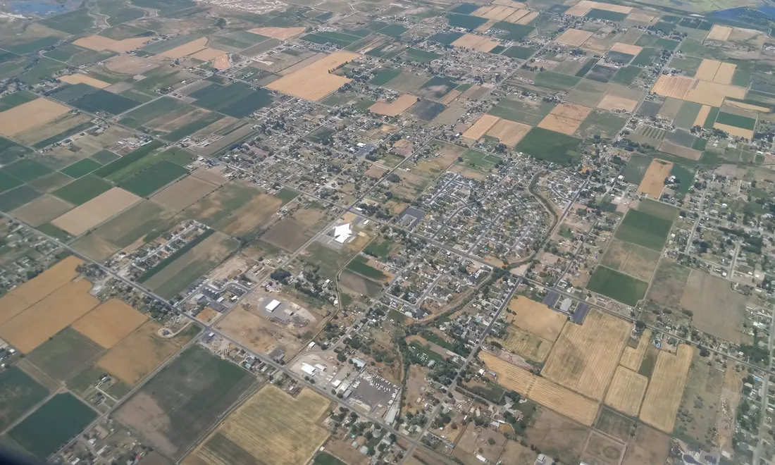 Taken from a plane from SEA to SLC. Depicts the downtown of Hooper, Utah