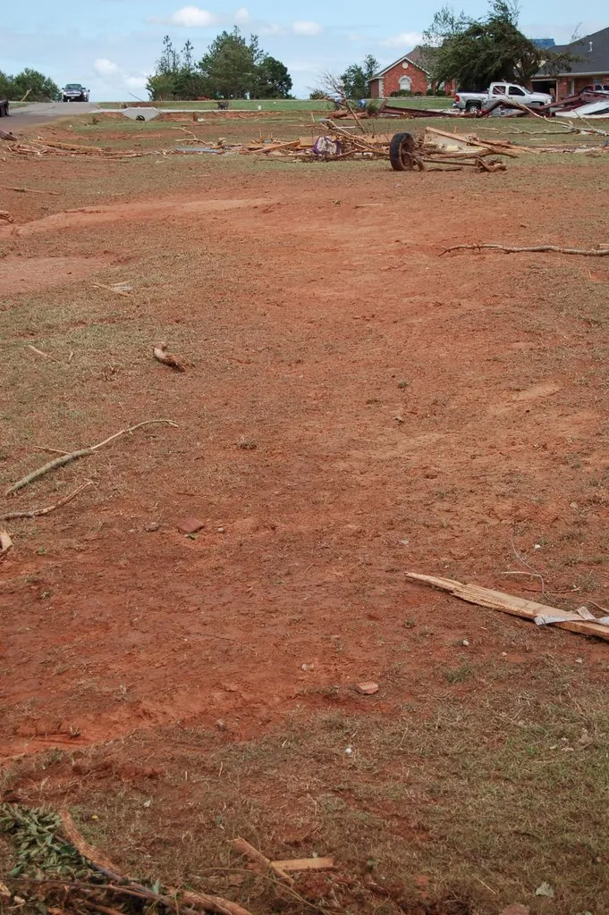 Extreme ground scouring in Blanchard from the 2011 EF4 tornado (National Weather Service photo).