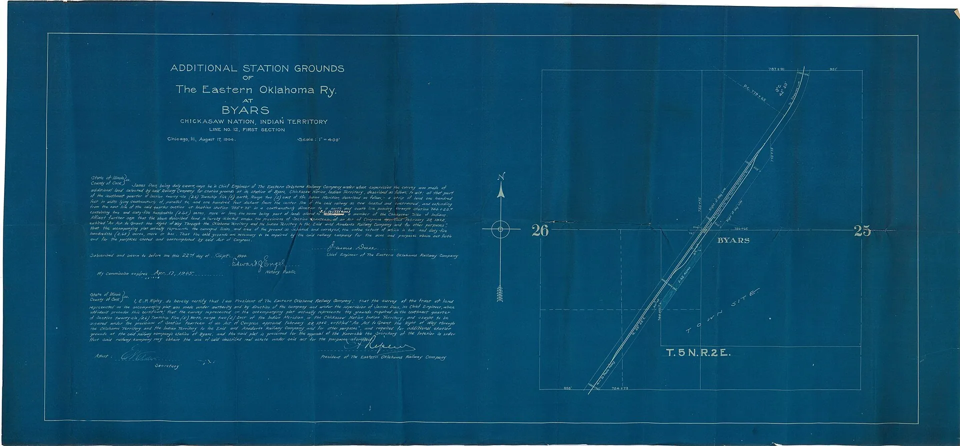 Historic plat of additional station grounds of the Eastern Oklahoma Railway at Byars, Chickasaw Nation, Indian Territory (National Archives).