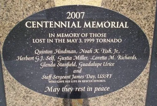 The May 3, 1999 tornado memorial in Del City, Oklahoma.