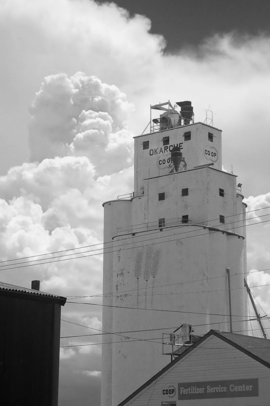 Grain elevator in Okarche, Oklahoma.