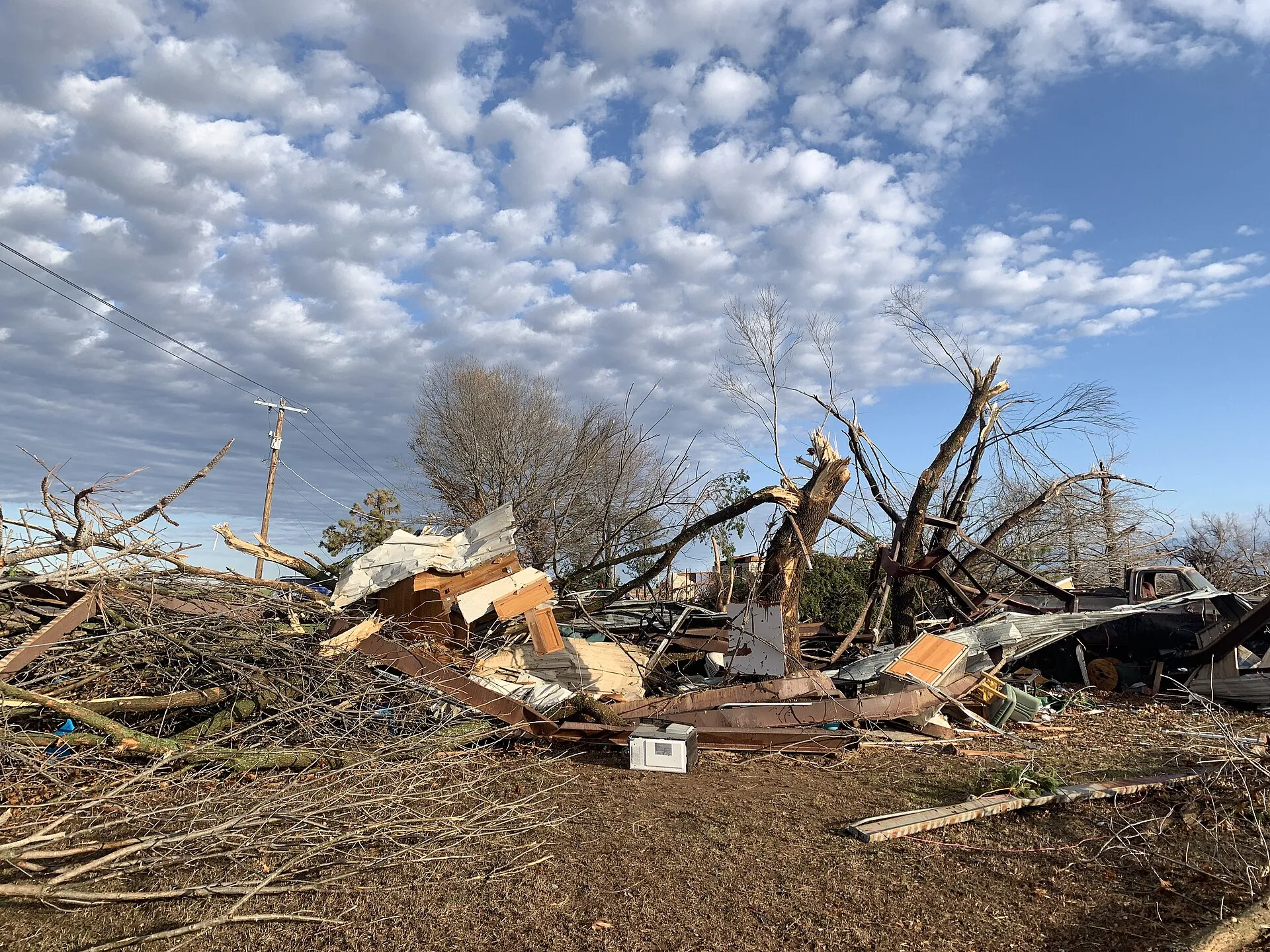 Remnants of an outbuilding destroyed by an EF2 tornado northeast of Wayne, Oklahoma, 2022 (National Weather Service).