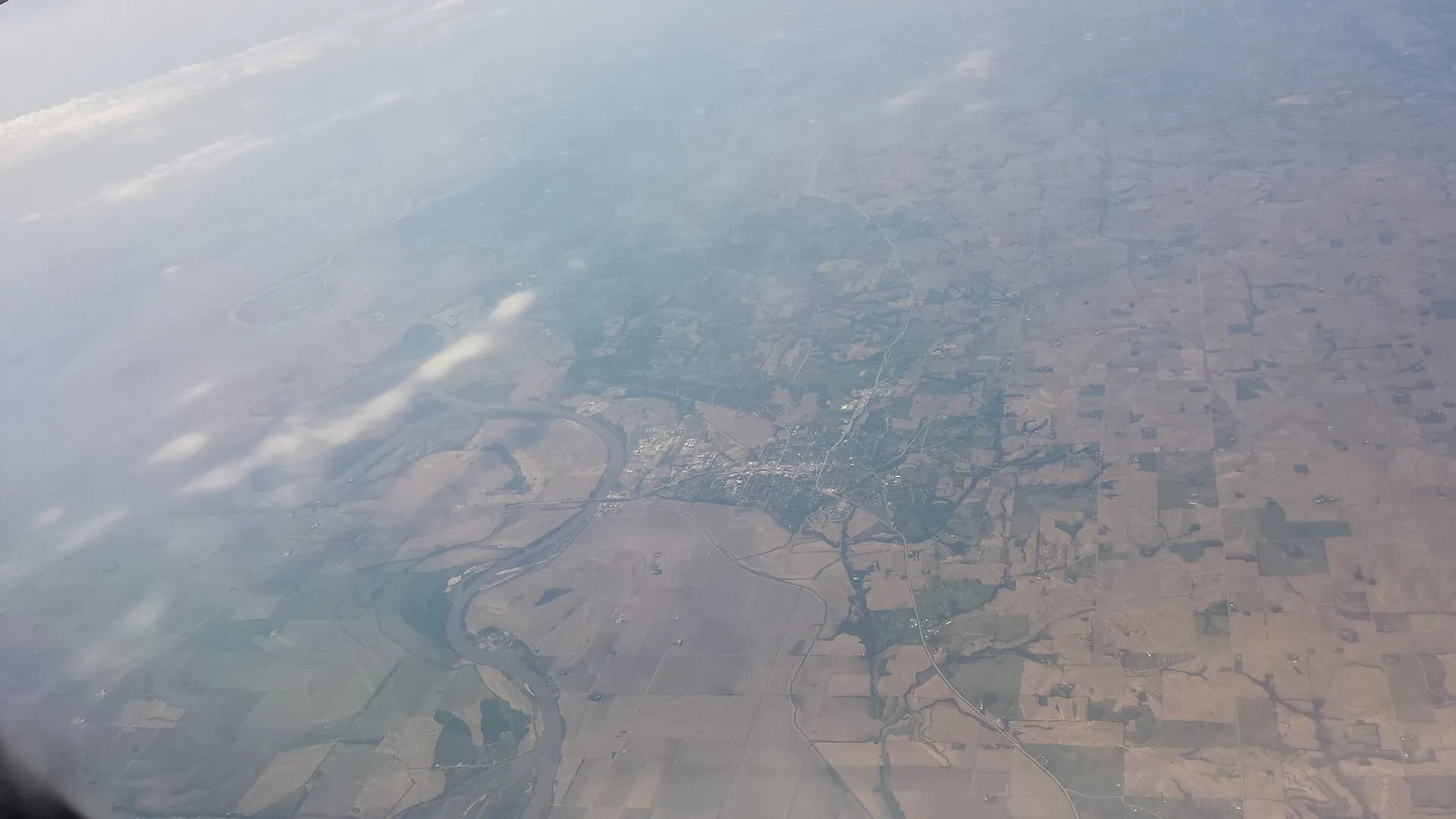 Town identified as Blair, Nebraska as seen from a flight from Los Angeles-LAX to NY-JFK