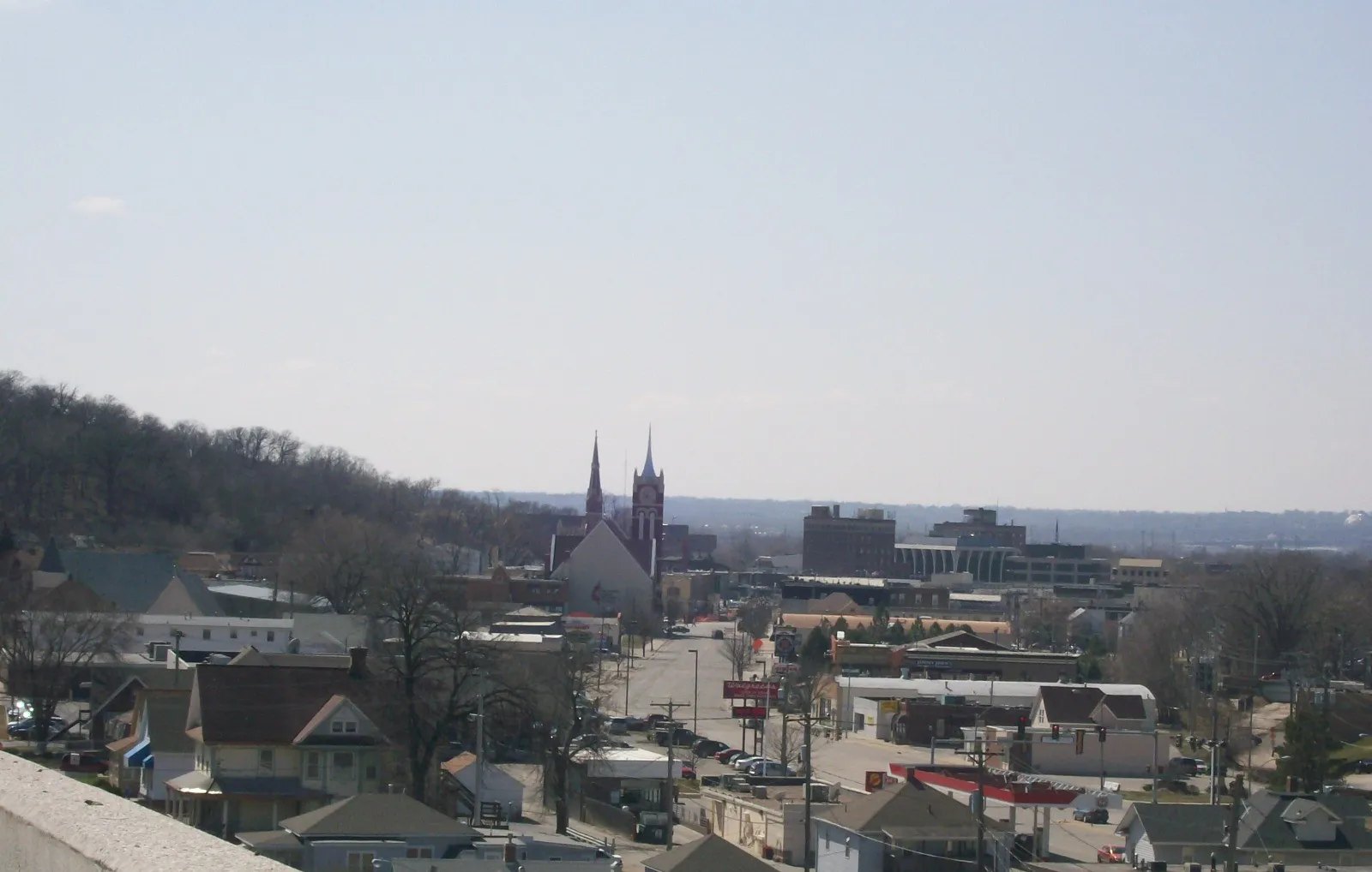 View looking west down East Broadway towards downtown Council Bluffs, IA
