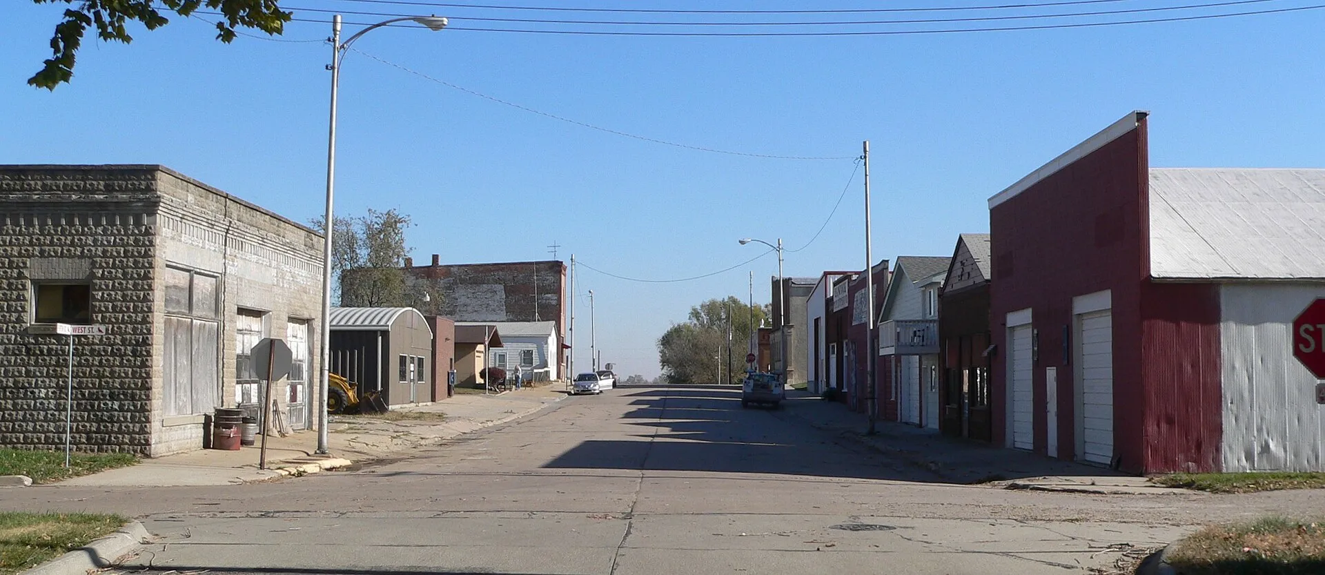 Downtown Herman, Nebraska: 5th Street, looking northeast from about West Street. (The streets in Herman do not run north-south and east-west.)