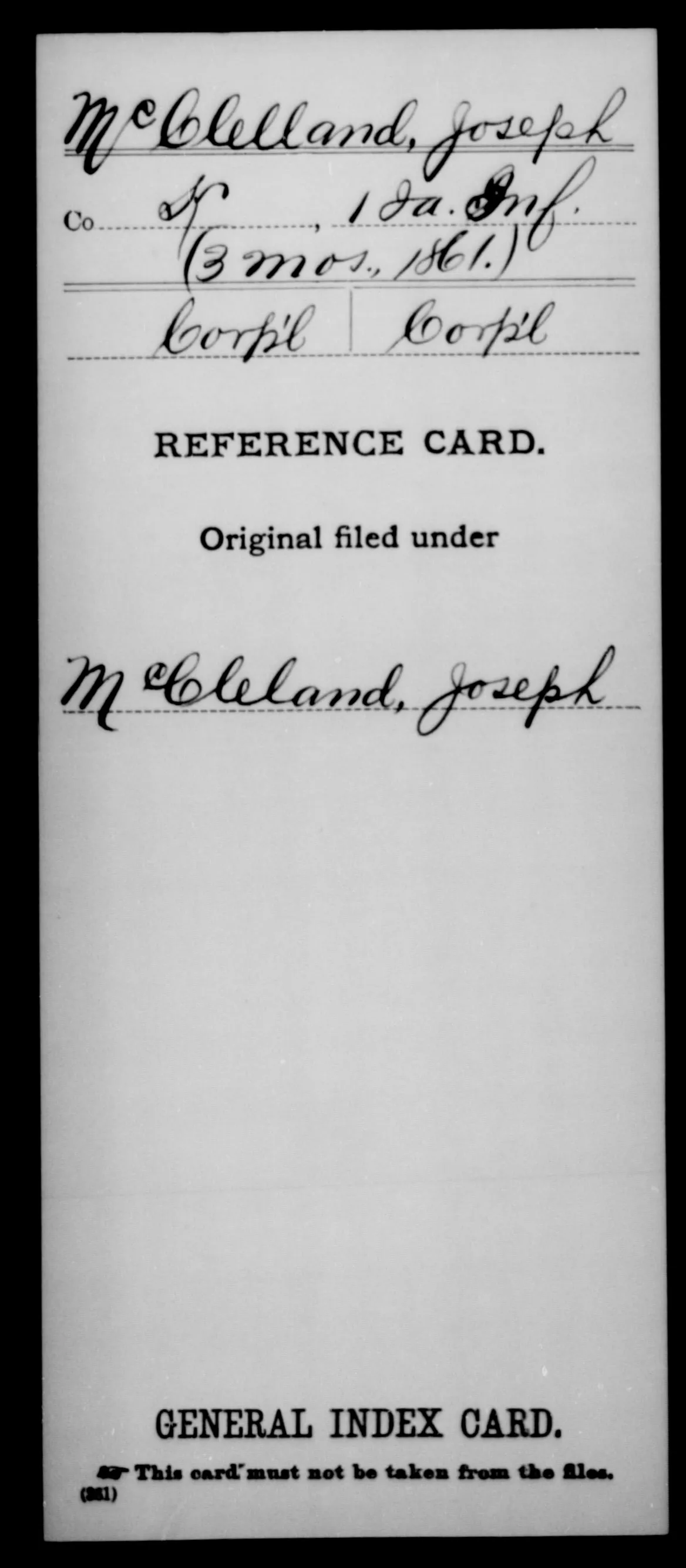 The volunteer's Enlistment Rank is listed as Corp'l, and the Discharge Rank is listed as Corp'l.