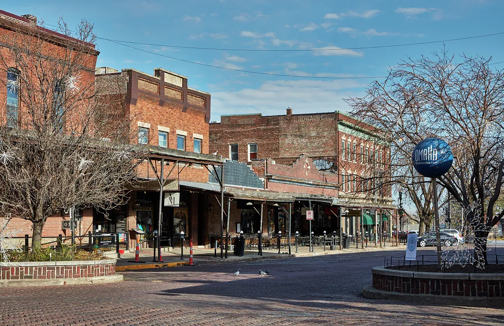 View of the Old Market Neighborhood of Omaha— Nebraska's largest city. The old market was just that— a series of farmers'markets, butchershops, and the like. Many of the buildings are standing and hav
