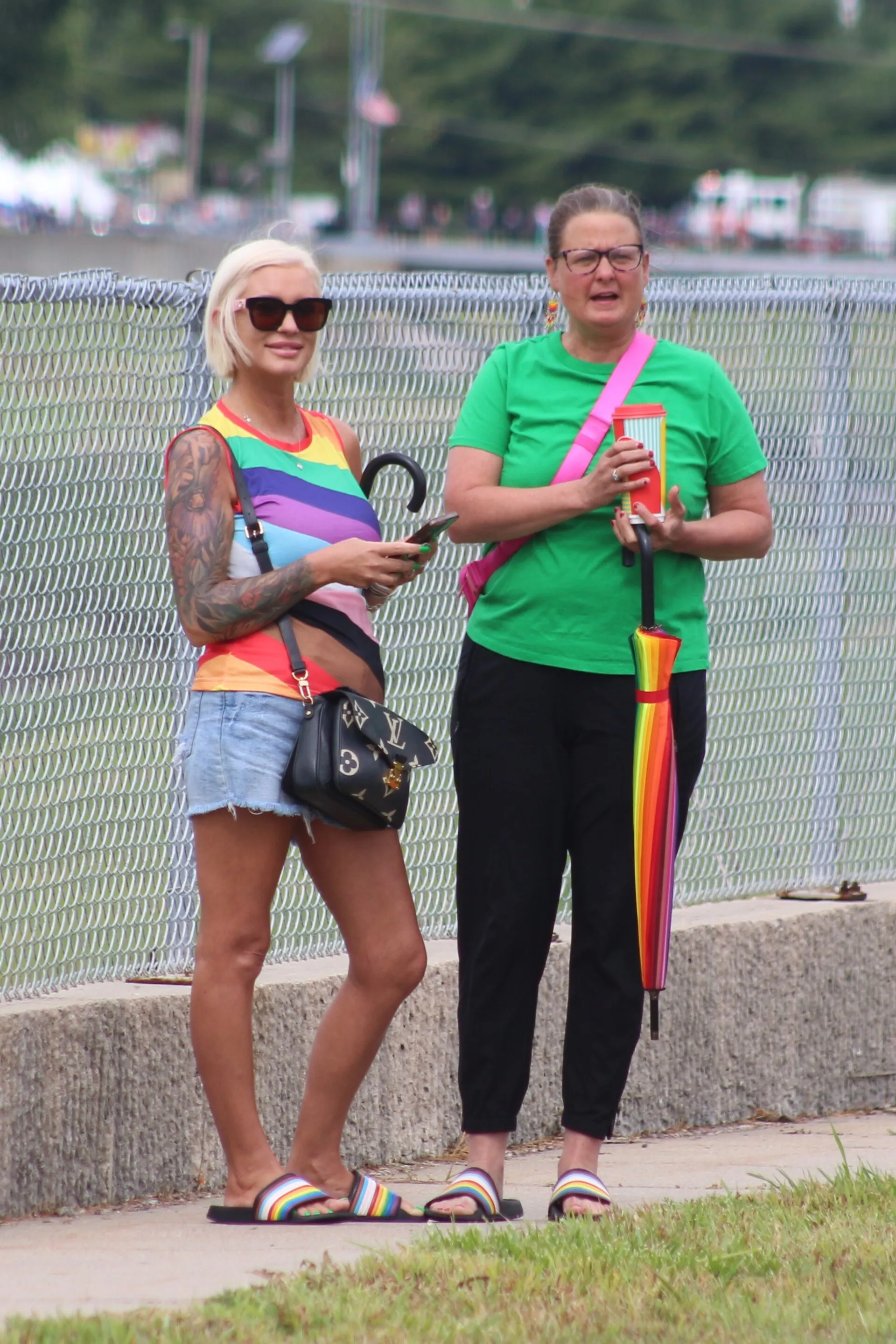 Jamie Puls Bonkiewicz of the Seeing Red blog and Karin Waggoner, Vice Chair of the Douglas County Democrats at the Papillion Days Parade.