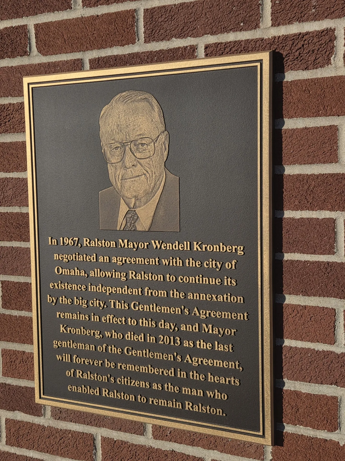 Ralston Non-Annexation Plaque on City Hall, Downtown Ralston, NE