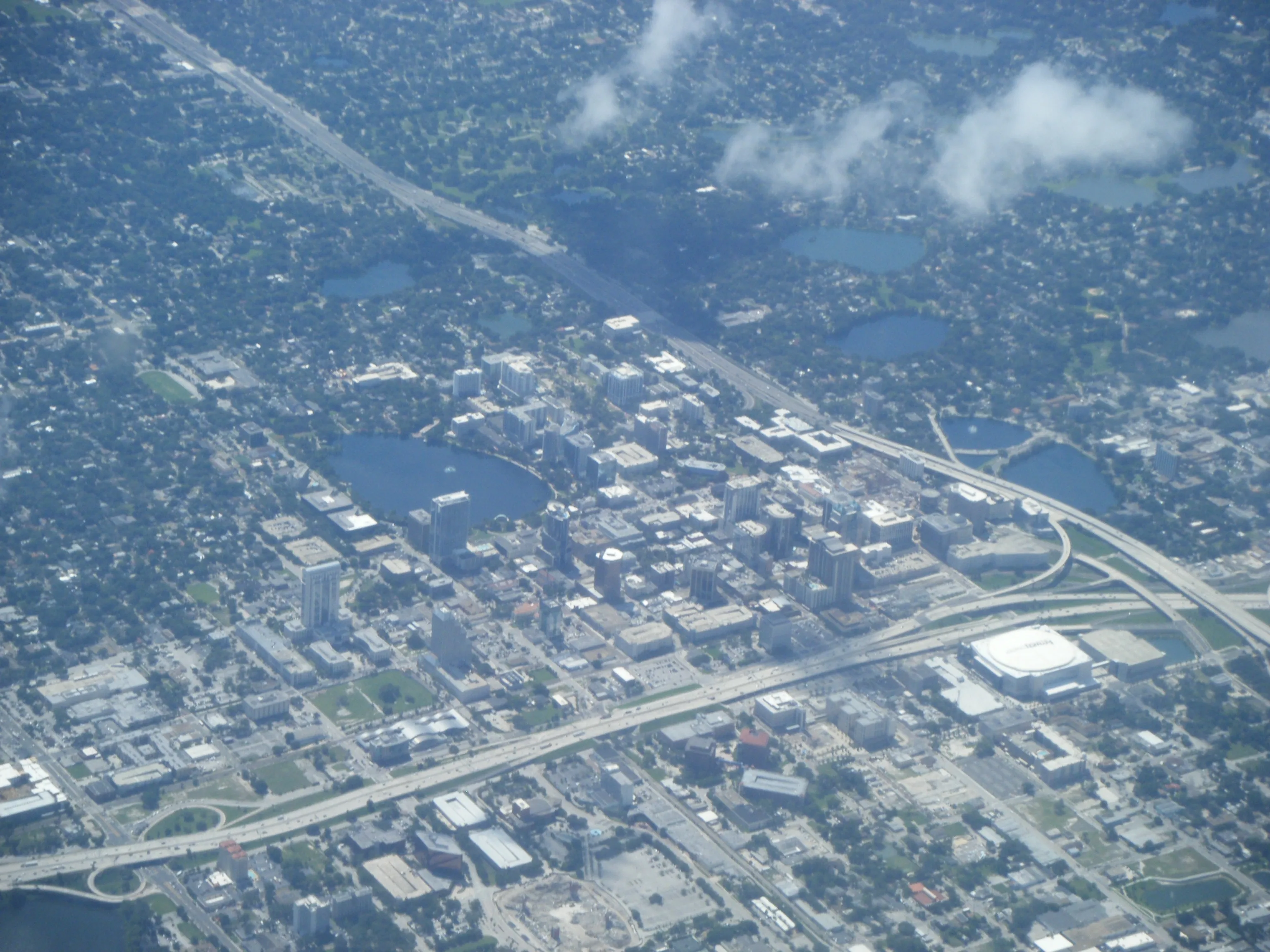 A view of downtown Orlando, Florida taken from an airplane