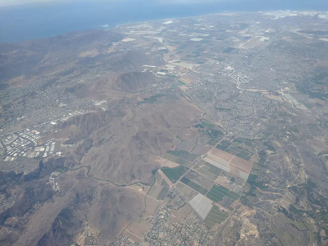 Aerial view of Camarillo, California looking west in July 2021