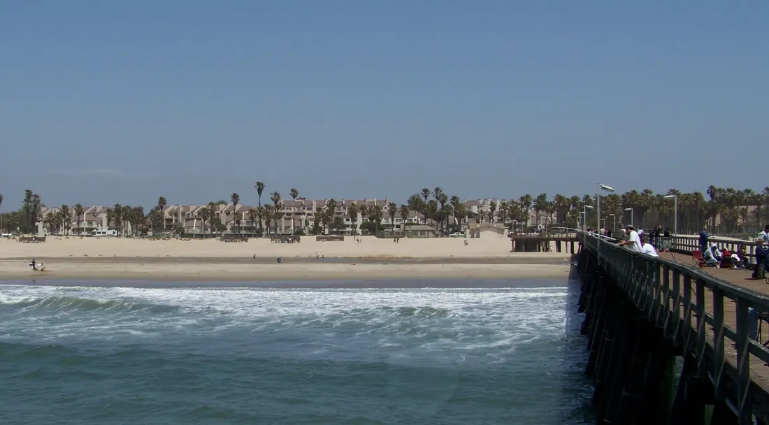 wooden bridge over the sea, in Port Hueneme, Oxnard, California, USA.
