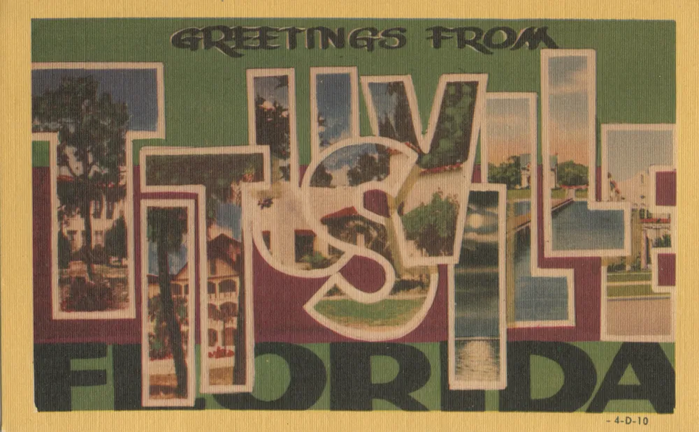 Circa-1945 "Greetings from Titusville, Florida" large-letter postcard.