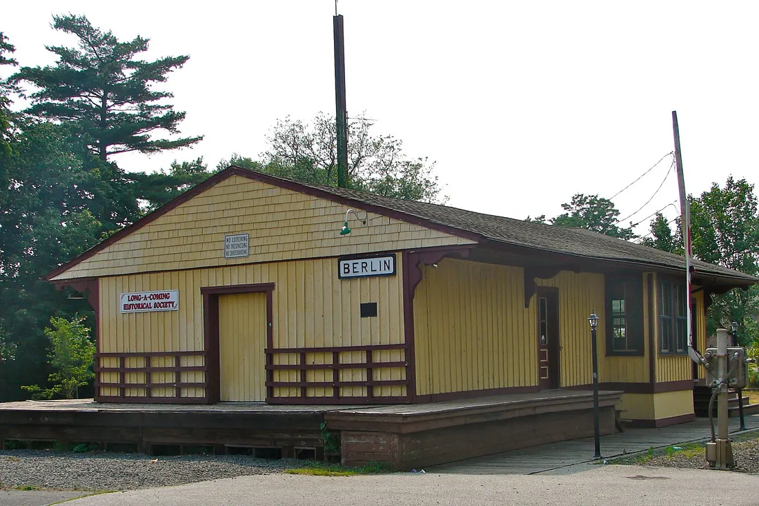 Berlin (NJ) Depot, aka Long-A-Coming Depot, on the NRHP since February 14, 1997. Located between Washington and E. Taunton Aves., SE of jct. of NJ 73 and E. Taunton Ave. (at the railroad track - used by NJ Transit - sing