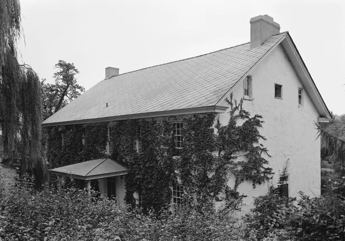 Job Harvey House in Charlestown Village Historic District on the NRHP since May 16, 1978. Located Southwest of Phoenixville on Charlestown Road, Charlestown Township, Chester County, Pennsylvania. Log or plank house bui