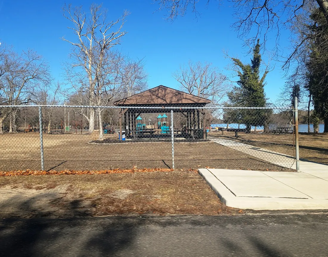 Photo of Scotland Run Park in Clayton, New Jersey. Photo taken from County Route 610 (East Academy Street) looking north-northeast.