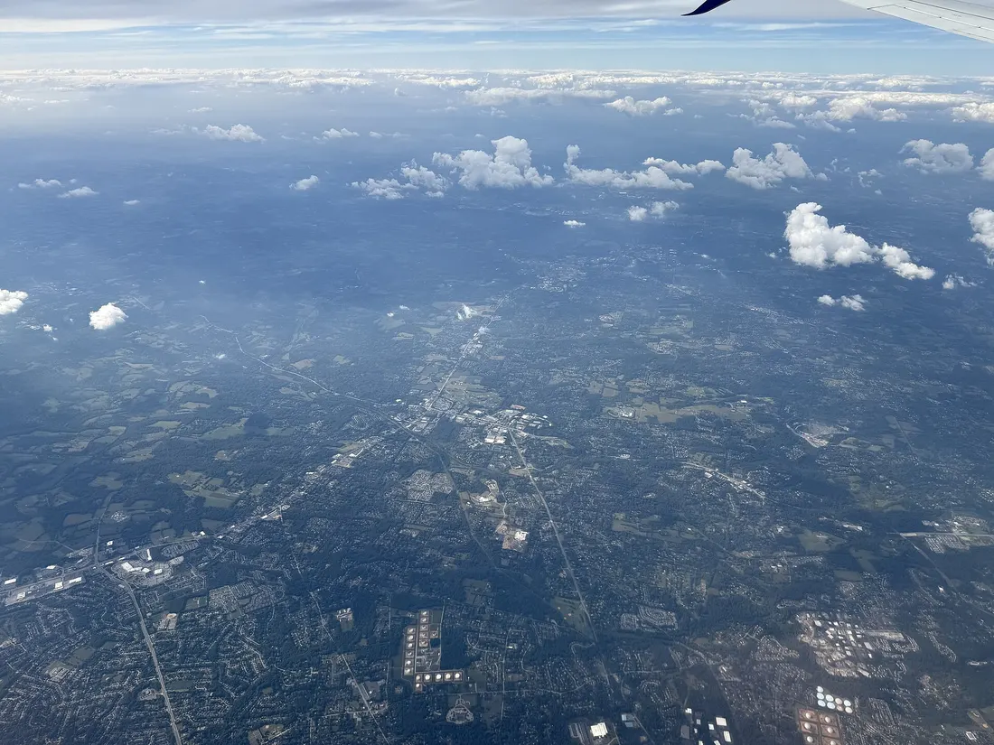 Aerial view centered on Concord Township, Delaware County, Pennsylvania from an aircraft heading for Newark Liberty International Airport