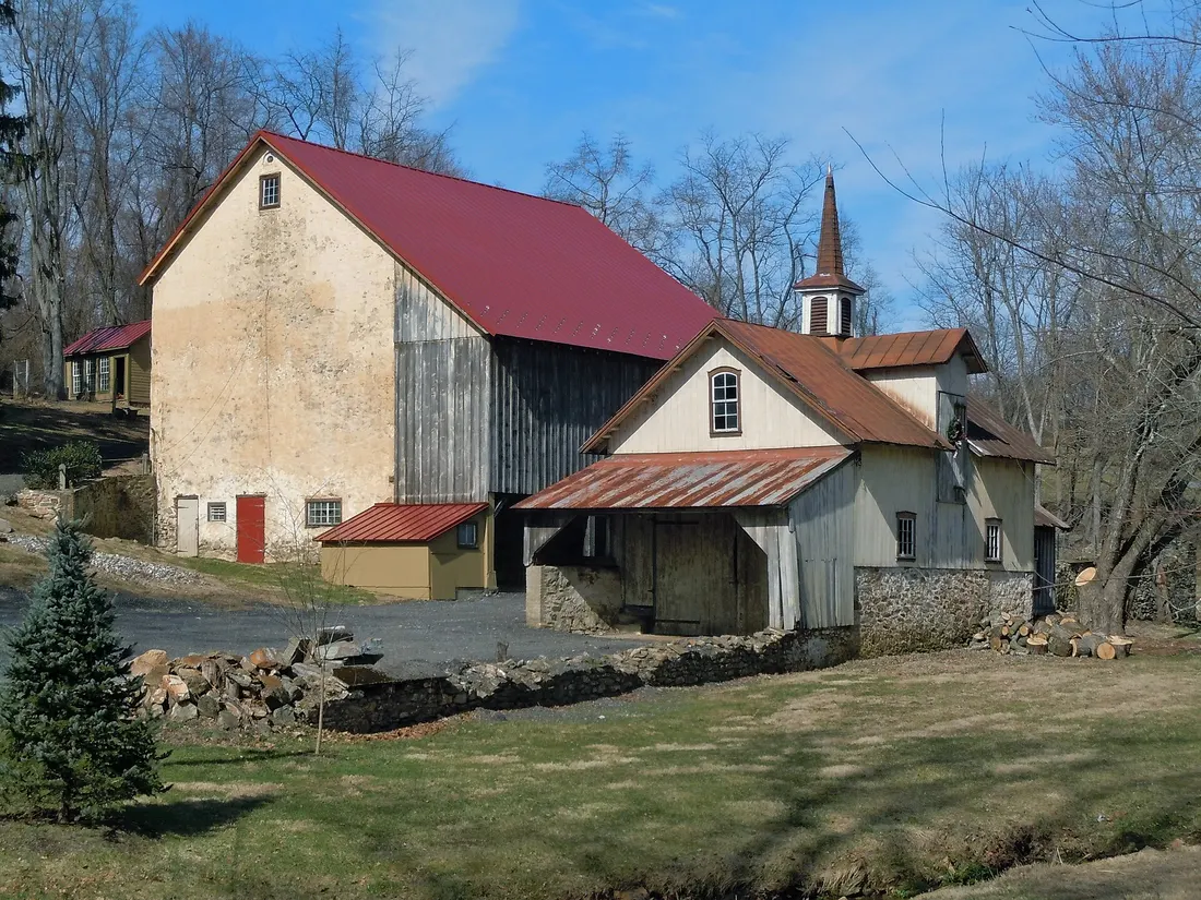 Bridge Mill Farm on the NRHP since March 9, 1983. On Marshall Road near Downingtown, right next to another NRHP site - Marshall's Bridge. In East Brandywine Township, Chester County, Pennsylvania.