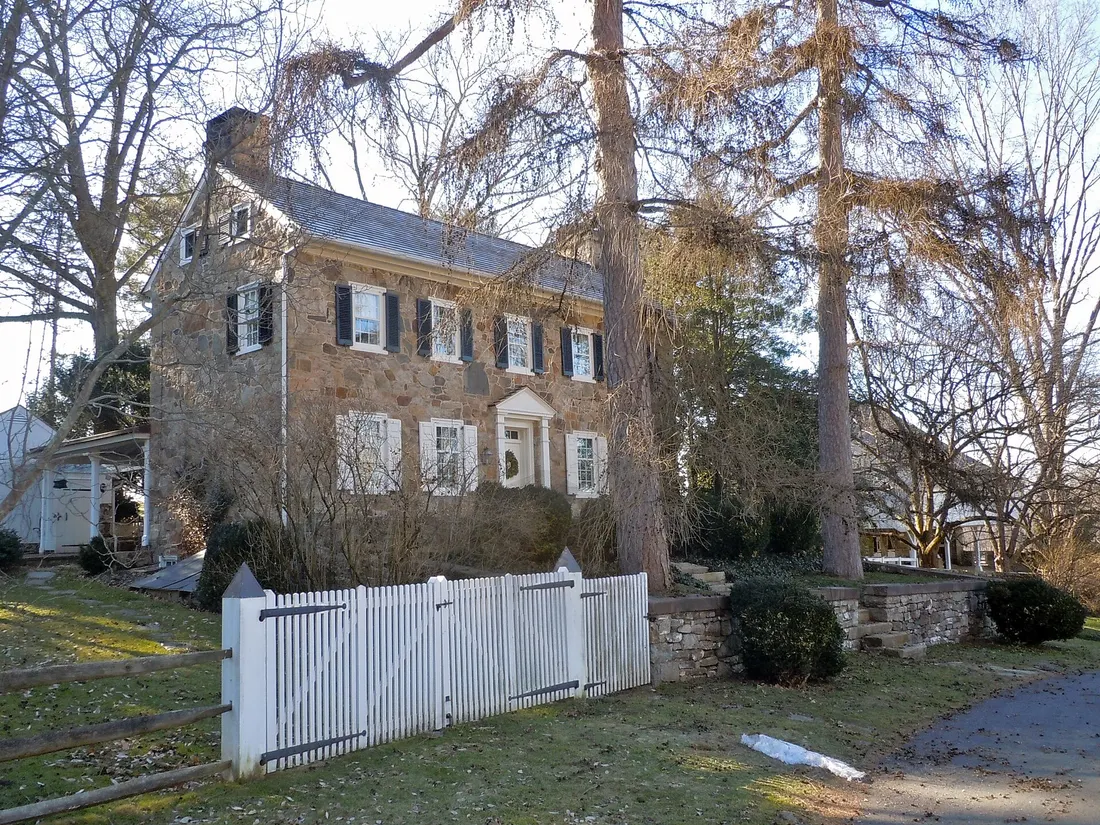 George Hartman House on the NRHP since March 26, 1976. Located west of Phoenixville on Church Road in East Pikeland Township, Chester County, Pennsylvania. Not far from PA 100 (Pottstown Pike), but the bridge is out and