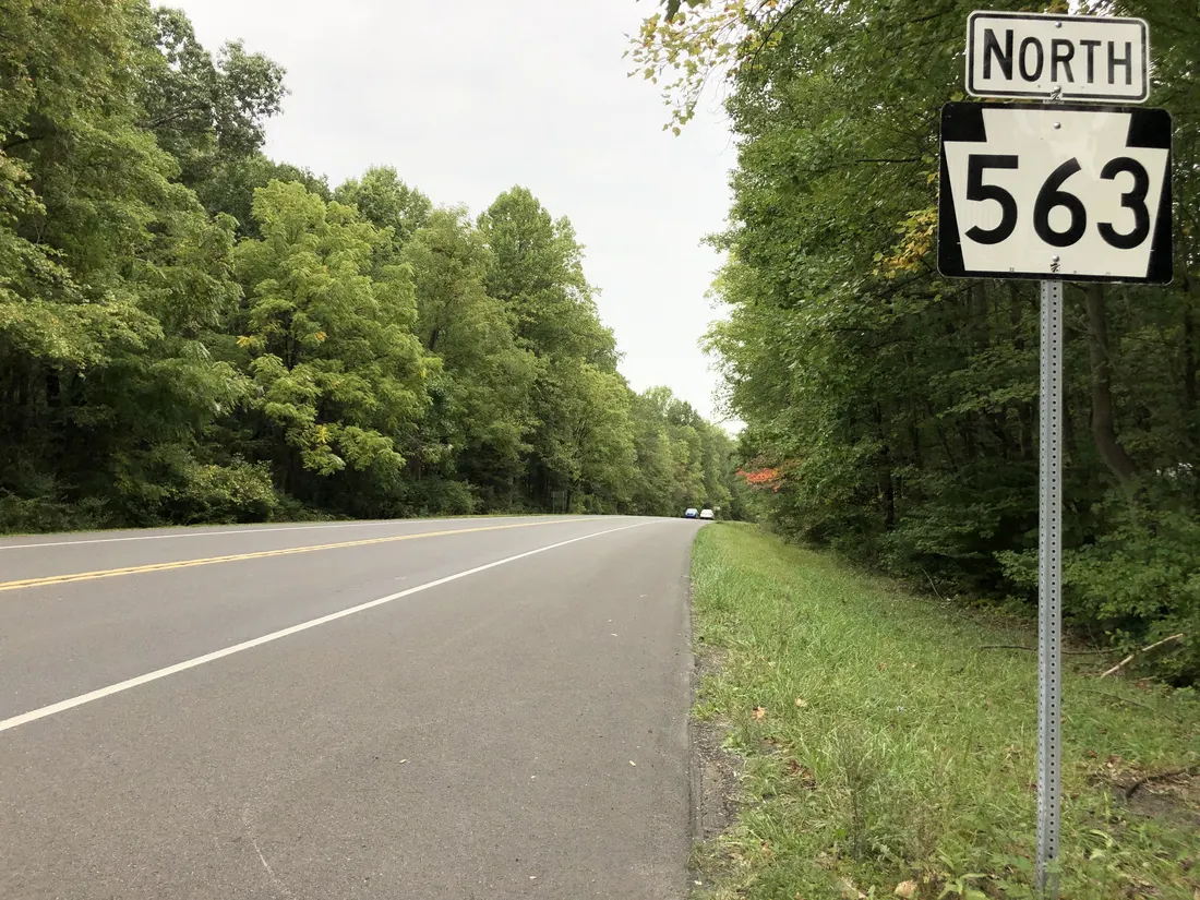 View north along Pennsylvania State Route 563 (Mountain View Drive) just north of Harrisburg School Road in Haycock Township, Bucks County, Pennsylvania