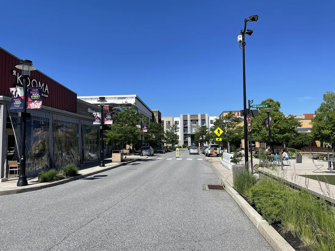 Westbound Main Street at Town Square Place at the King of Prussia Town Center in King of Prussia, Pennsylvania