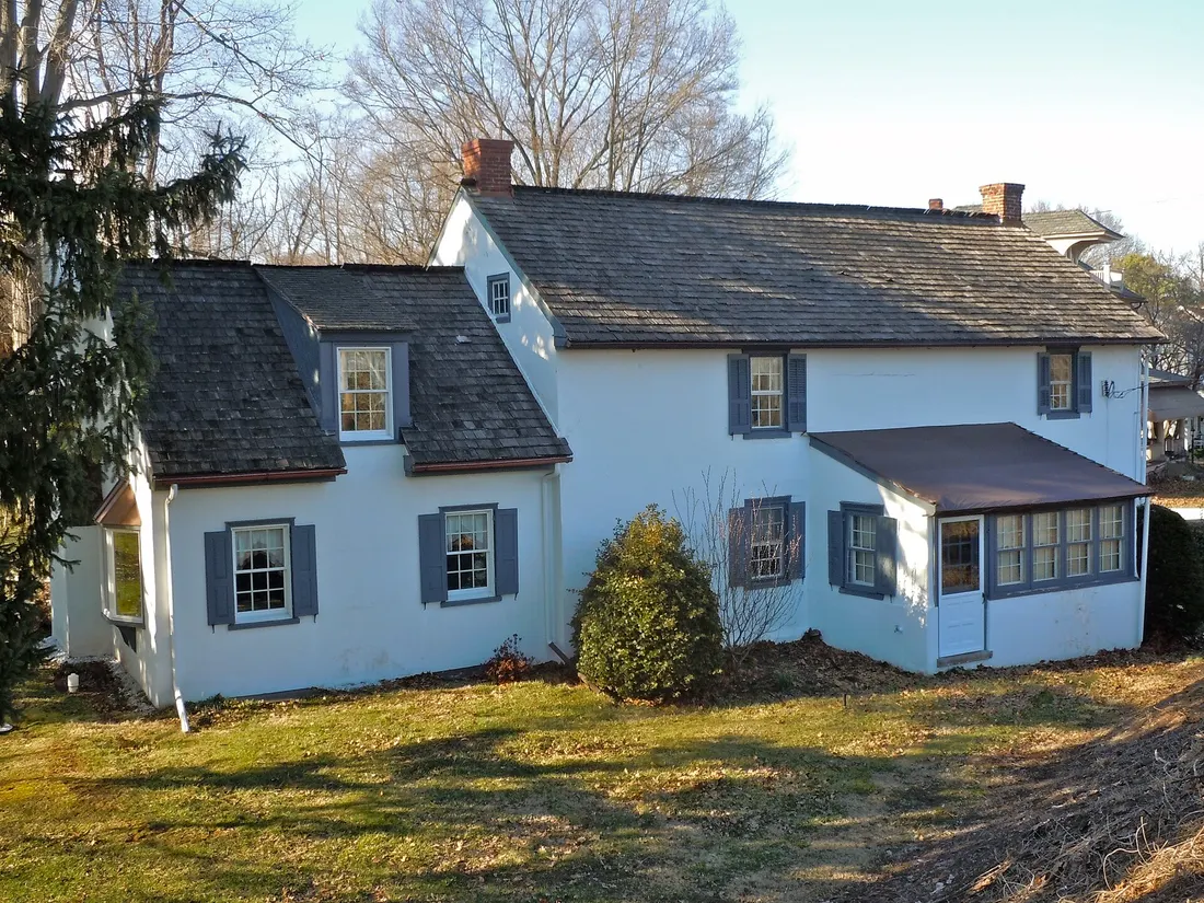 William and Mordecai Evans House on the NRHP since April 20, 2005. At 1206 Main Street (Linfield Street), Linfield, Limerick Township, Montgomery County, Pennsylvania. Near Pottstown, the Schuylkil River, and the Limer