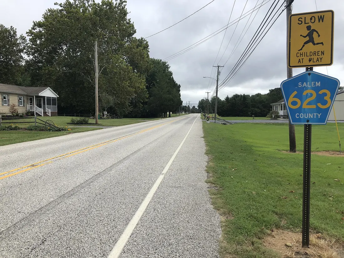 View south along Salem County Route 623 (Main Street/Canton Road) just south of Church Road in Lower Alloways Creek Township, Salem County, New Jersey