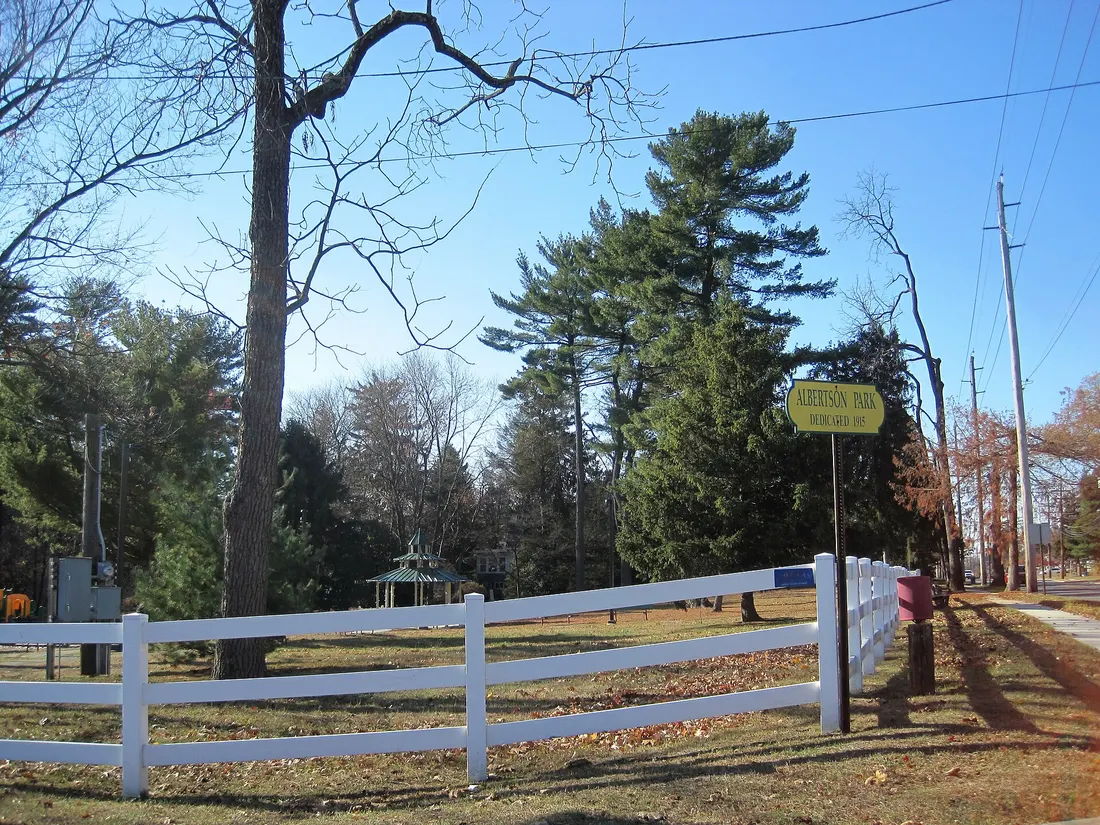Photo of Albertson Park in Magnolia, New Jersey. Photo taken from Albertson Avenue looking southwest.