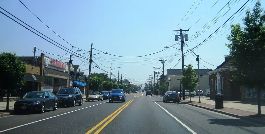 Eastbound West Main Street (County Route 537 in downtown Maple Shade, New Jersey at Margaret Avenue