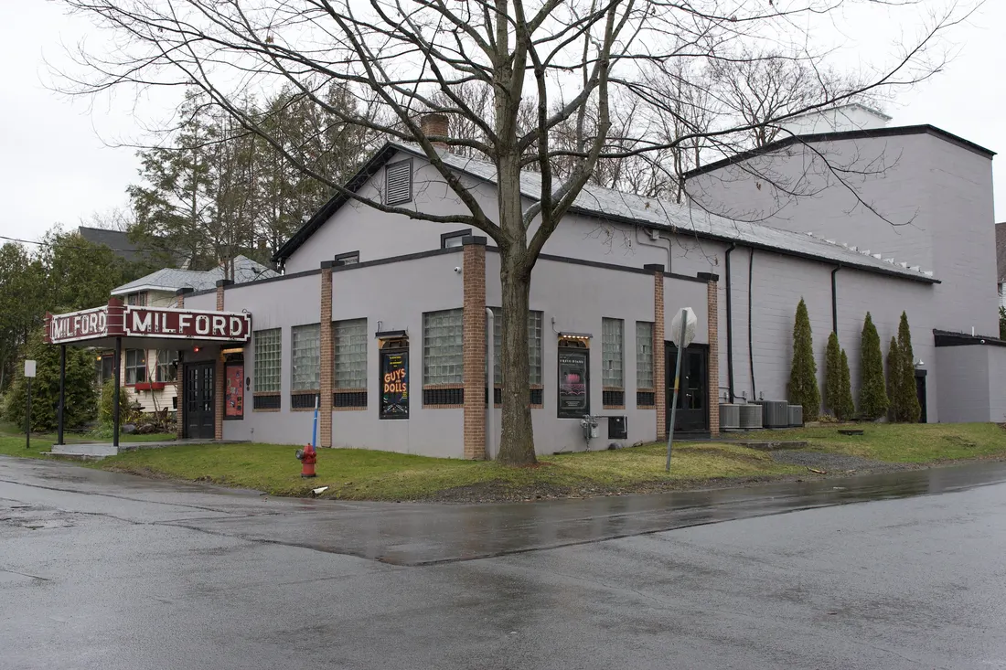 Front 3/4 elevation view of Milford Theatre in Milford, Pennsylvania, USA