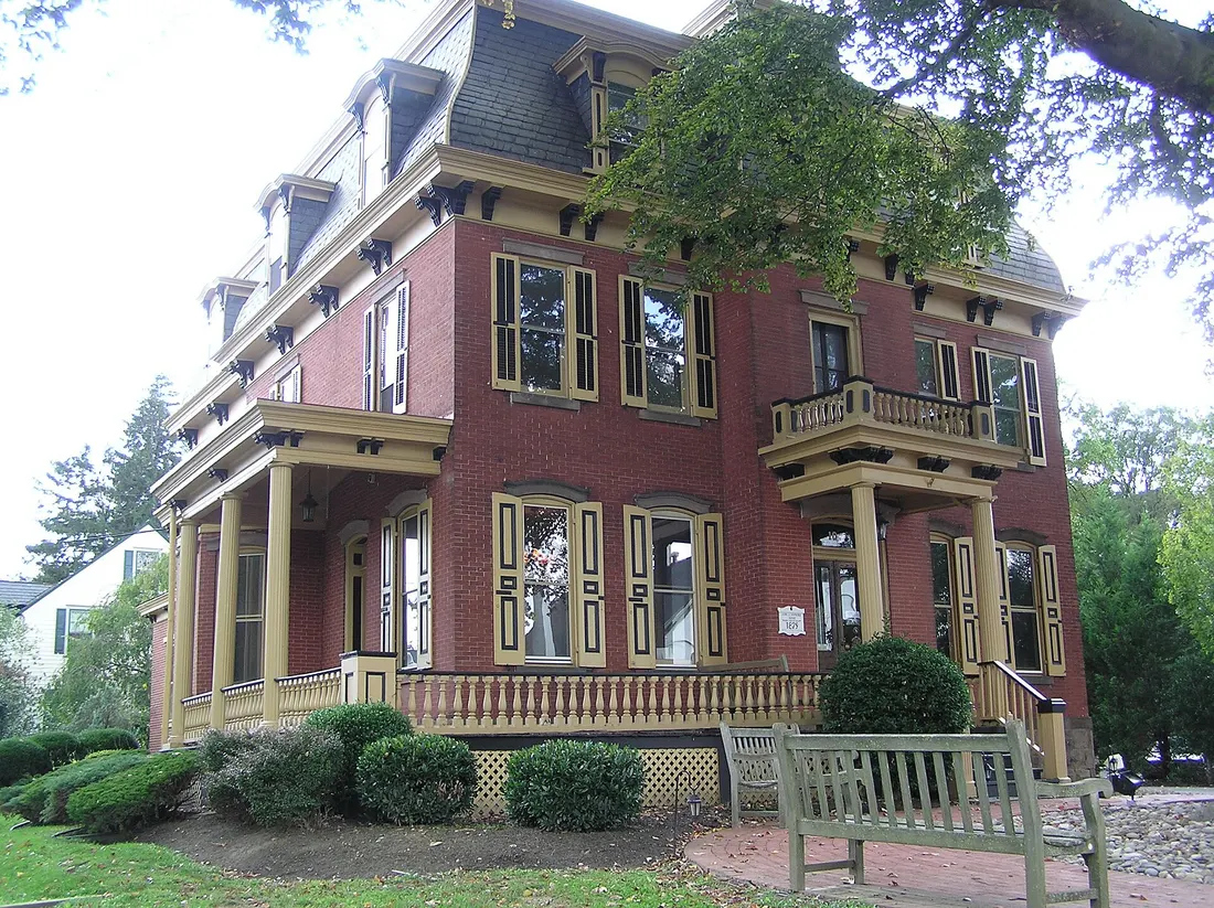 A building at West Main Street and High Street in the Moorestown Historic District in Moorestown Township, NJ.