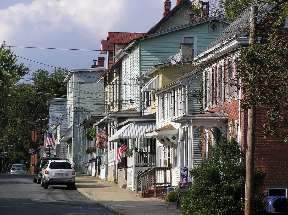 A row of houses on Buttonwood Street in the Mount Holly Historic District, Mount Holly, NJ.