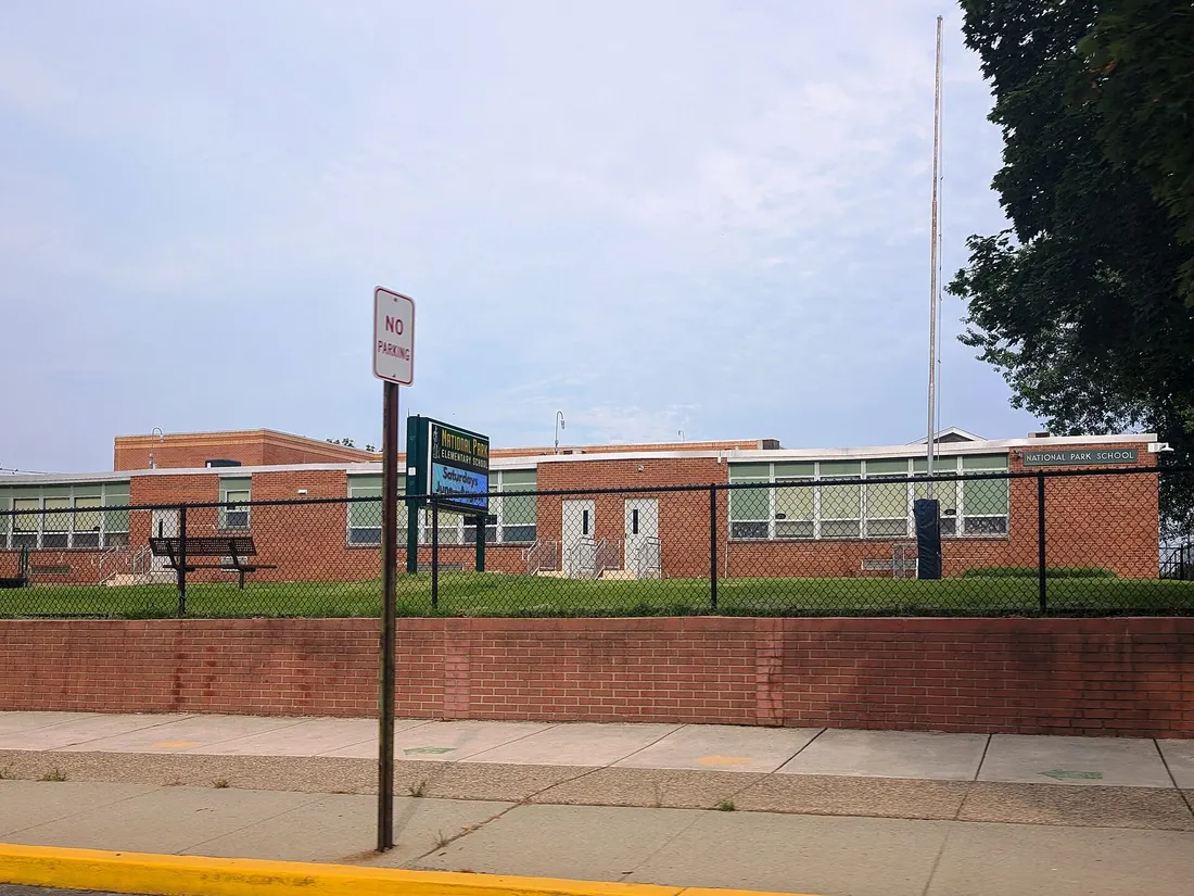 Photo of the National Park Elementary School, the only school in the National Park School District, in National Park, New Jersey. Photo taken from County Route 643 (Grove Avenue) looking west.